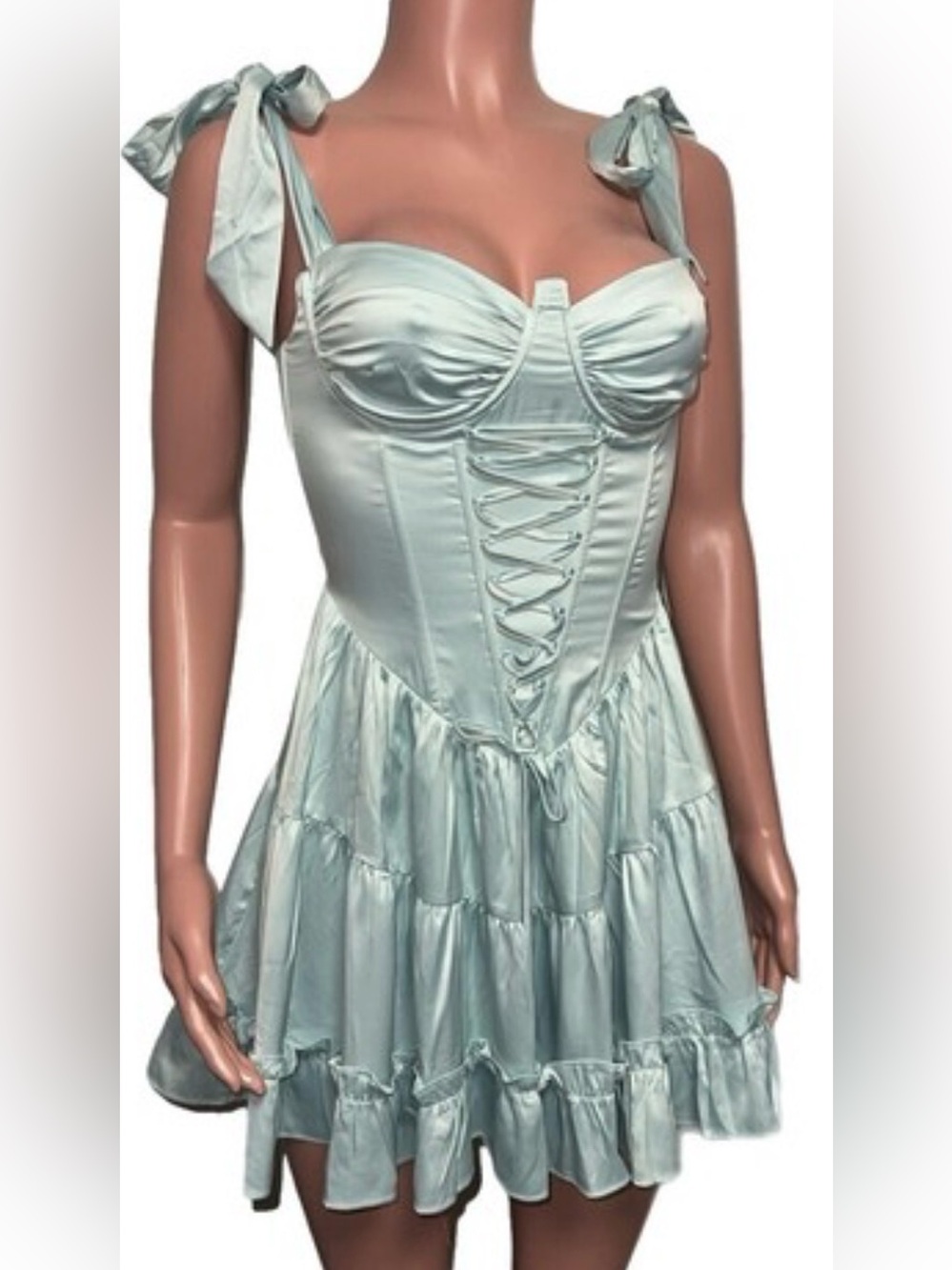 Sugar Thrillz Mint Green Corset Lace-Up Mini Dress